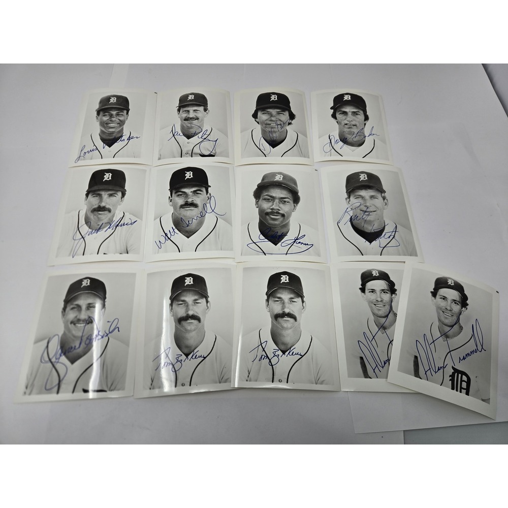 Lot of 13 Vintage Detroit Tigers 4x5 Photos Facsimile Autographs Trammell Morris